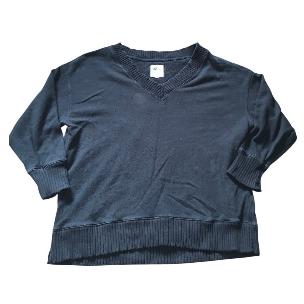 Aerie Black V Neck Sweatshirt Pullover Oversized Slouchy Terry Knit Small